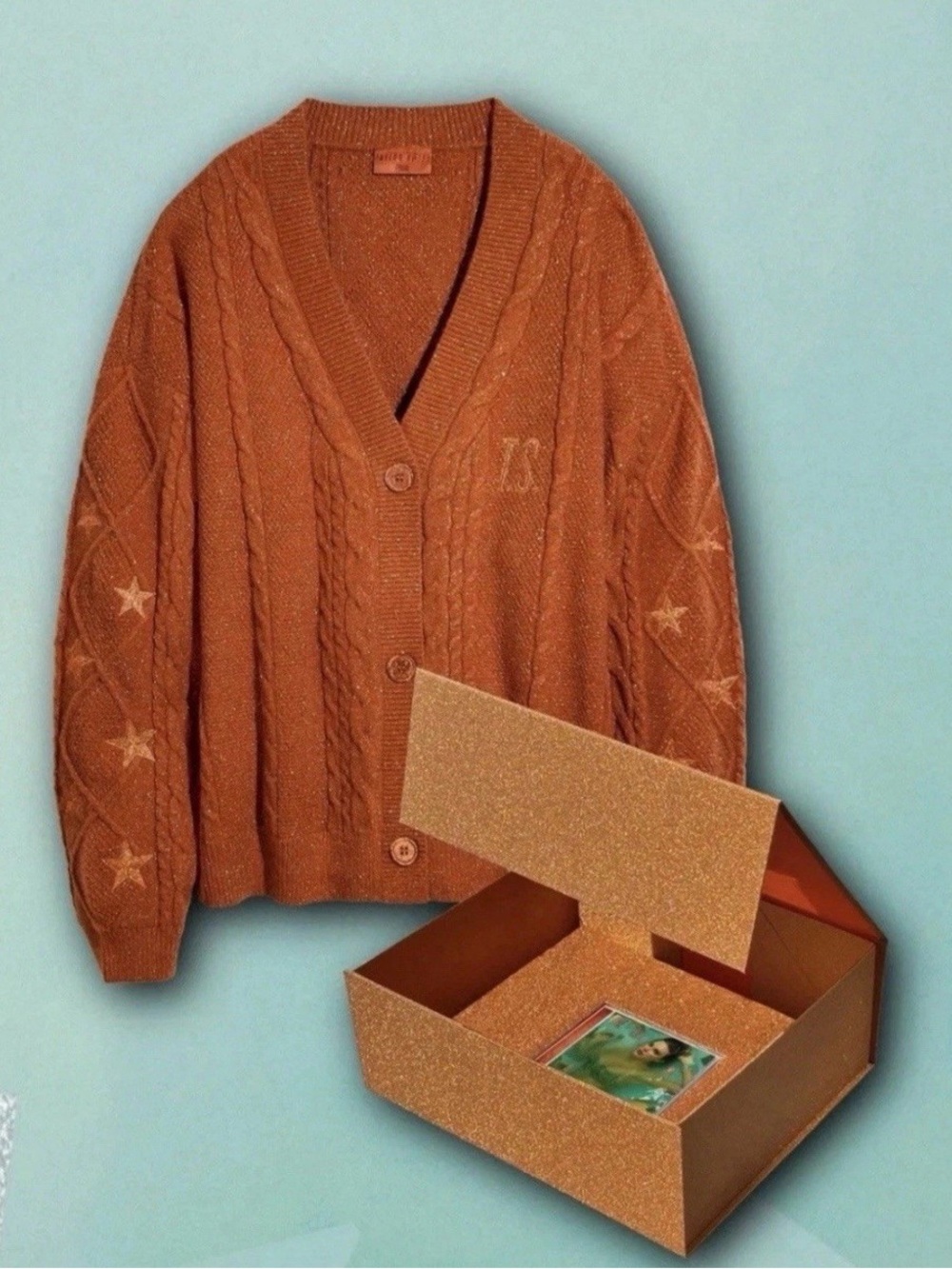 Life of a show girl box set Rust Cable Knit Star Sleeve Cardigan - Women Sweater